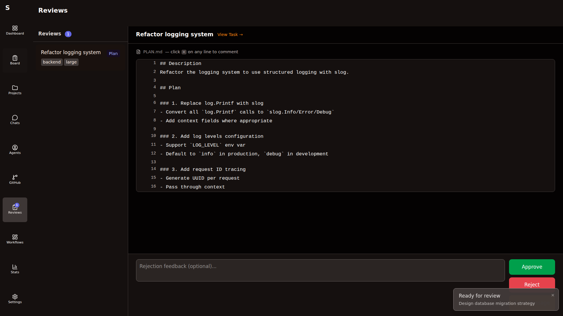 Reviews — plan selected