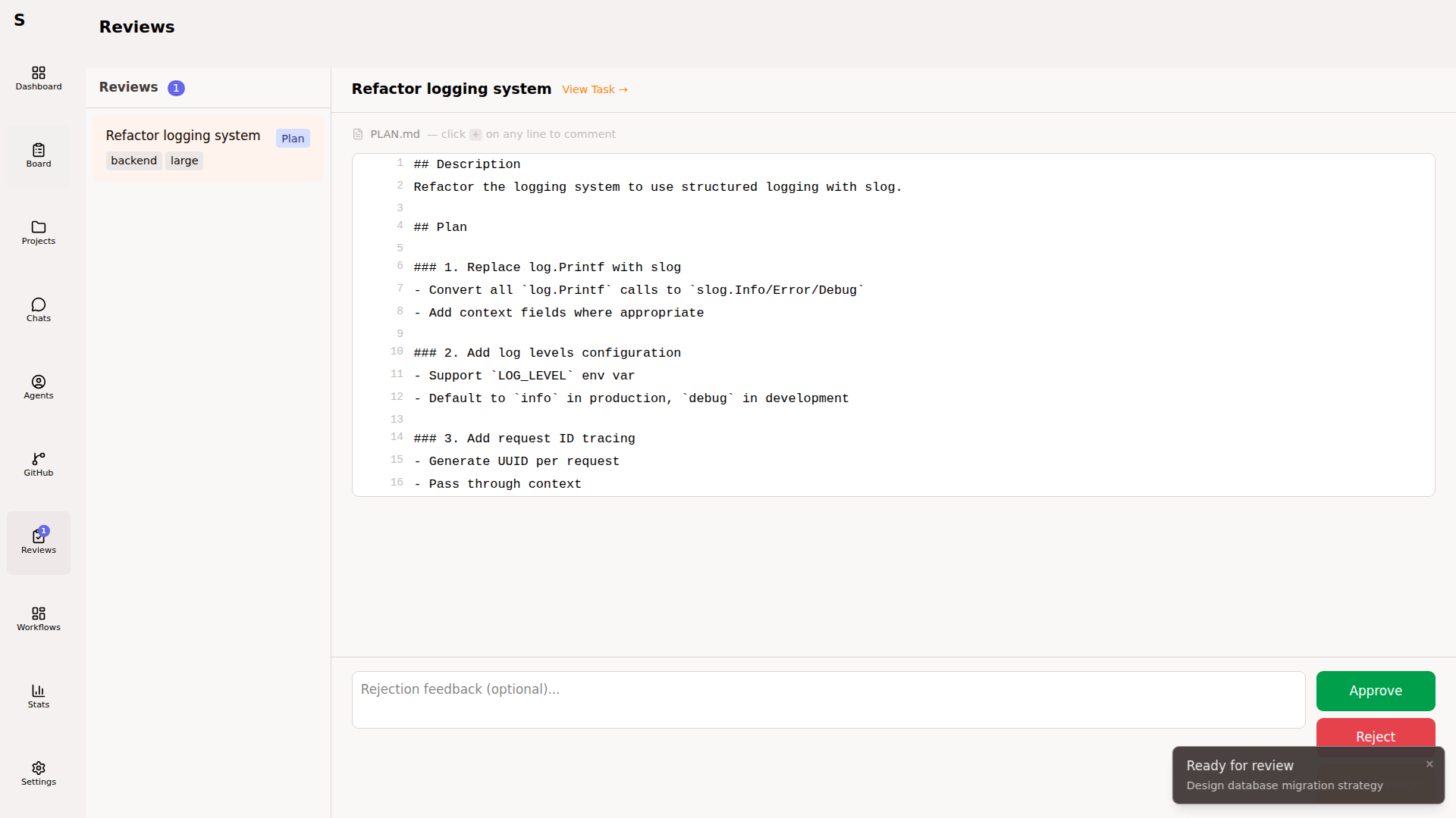 Reviews — plan selected